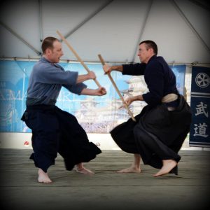 Paul Frank Sensi practicing sword kata